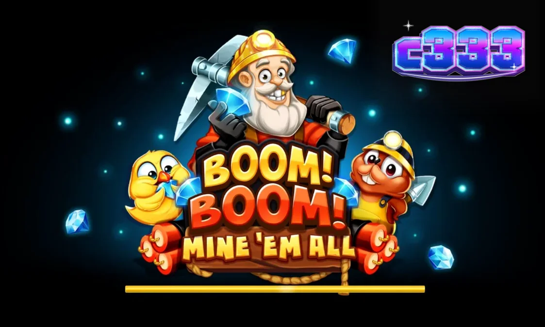 Cena de jogo do slot Boom! Boom! Mine ‘Em All com elementos de mineração e explosivos